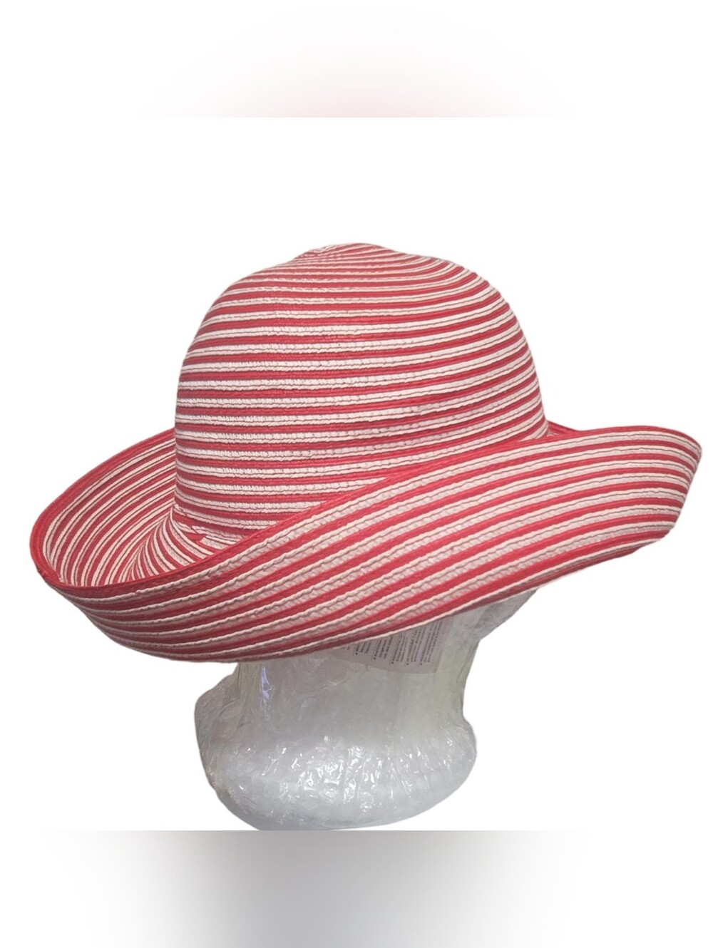 Betmar Vintage Roll Up Woven Red and White Striped Wide-Brim Sun Hat